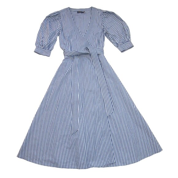 Polo Ralph Lauren Wrap Midi in Blue White Gingham Cotton Dress 6 $298 - Picture 2 of 8